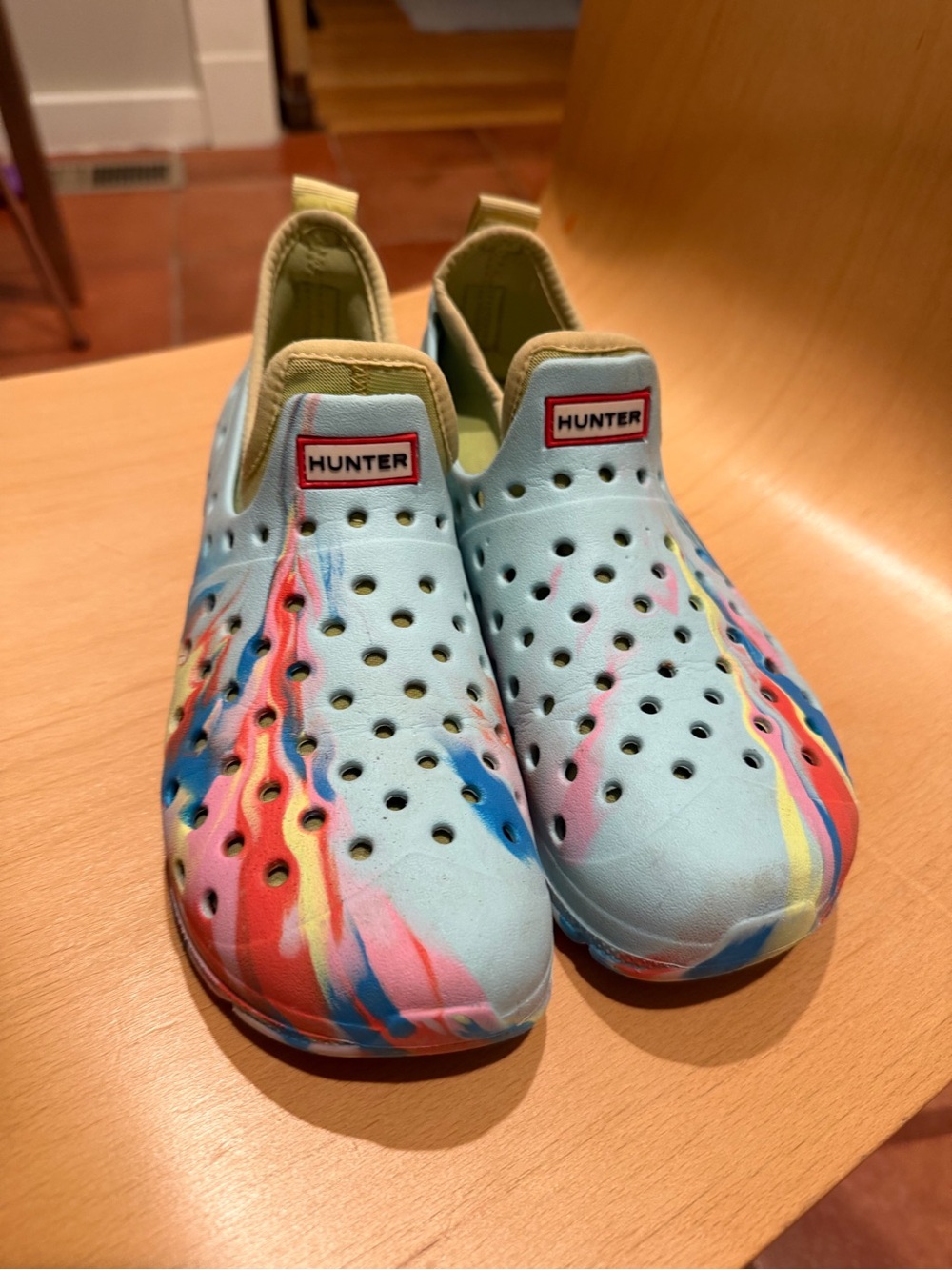 Hunter Kids' Light Blue Multi-Color Slip-On Shoes - UK size 2